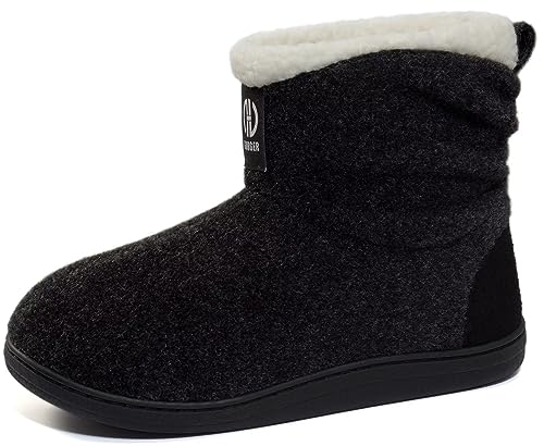 GURGER Hausstiefel Damen Plüsch Gefüttert Hüttenschuhe Warm Hoch Hausschuhe Filz Winter Pantoffeln Feste Sohle Slipper Boot Schwarz Größe 36 37 von GURGER