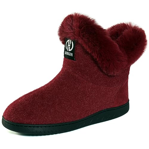 GURGER Hausstiefel Damen Plüsch Gefüttert Hüttenschuhe Winter Warm Hohe Hausschuhe Filz Hüttenstiefel Filzpantoffeln Pantoffeln für Frauen Rot Größe 38 39 von GURGER