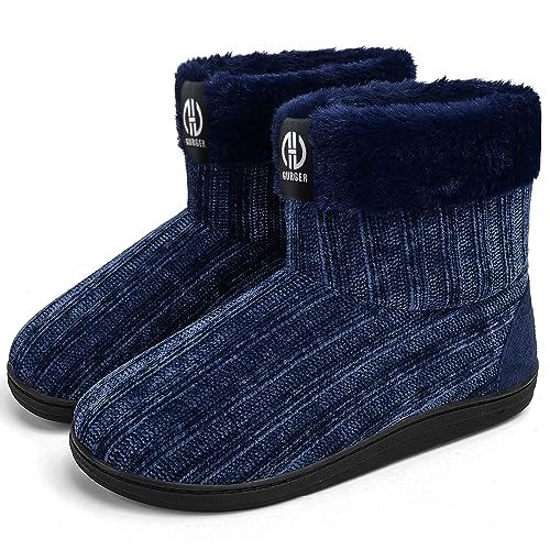 GURGER Hausstiefel Damen Plüsch Hüttenschuhe Gefüttert Warm Winter Hüttenstiefel Hausschuhe Hohe Frauen, Blau Größe 38 39 von GURGER