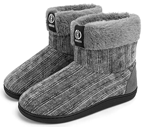 GURGER Hausstiefel Damen Plüsch Hüttenschuhe Gefüttert Warm Winter Hüttenstiefel Hausschuhe Hohe Frauen, Grau Größe 42 43 von GURGER