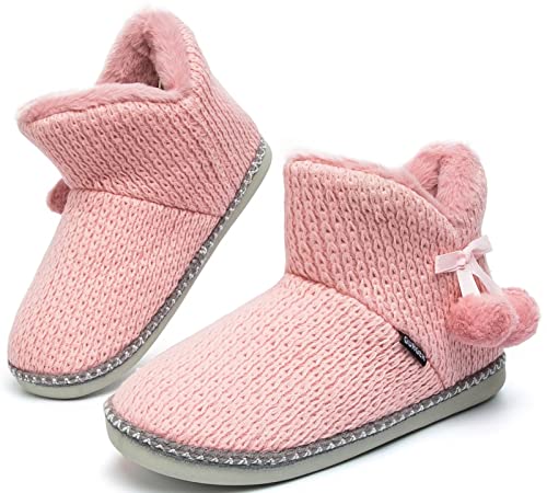 GURGER Hausstiefel Damen Winter Hüttenschuhe Warme Plüsch Gefüttert Hüttenstiefel Frauen Memory Foam Hausschuhe Hohe Feste Sohle Pantoffeln Rosa Gr 36 37 von GURGER