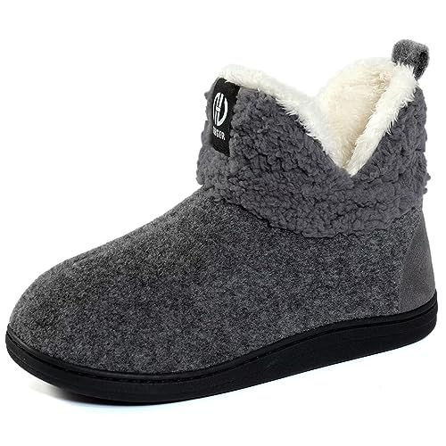 GURGER Hausstiefel Herren Damen Hüttenschuhe Plüsch Gefüttert Hausschuhe Winter Warm Filz Pantoffeln Hohe Geschlossen Hüttenstiefel Filzpantoffeln Grau gr 36 37 von GURGER