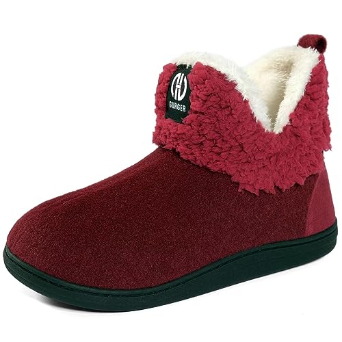 GURGER Hausstiefel Herren Damen Hüttenschuhe Plüsch Gefüttert Hausschuhe Winter Warm Filz Pantoffeln Hohe Geschlossen Hüttenstiefel Filzpantoffeln Rot gr 38 39 von GURGER