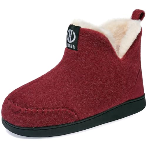 GURGER Hausstiefel Herren Plüsch Gefüttert Damen Hüttenschuhe Filz Warm Winter Hausschuhe Hohe Hüttenstiefel Filzpantoffeln Slipper Boot, Größe 36 37 Rot von GURGER
