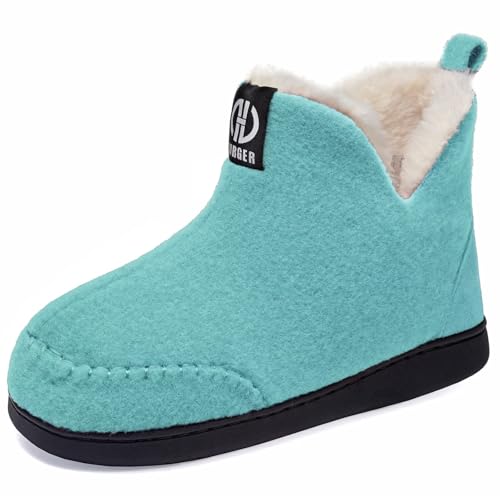 GURGER Hausstiefel Herren Plüsch Gefüttert Damen Hüttenschuhe Filz Warm Winter Hausschuhe Hohe Hüttenstiefel Filzpantoffeln Slipper Boot, Größe 40 41 Blau von GURGER