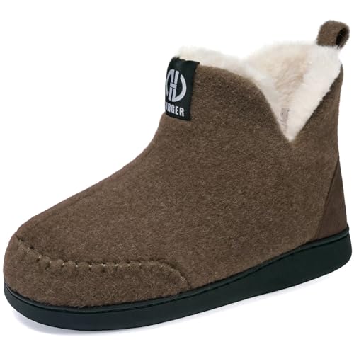 GURGER Hausstiefel Herren Plüsch Gefüttert Damen Hüttenschuhe Filz Warm Winter Hausschuhe Hohe Hüttenstiefel Filzpantoffeln Slipper Boot, Größe 40 41 Braun von GURGER