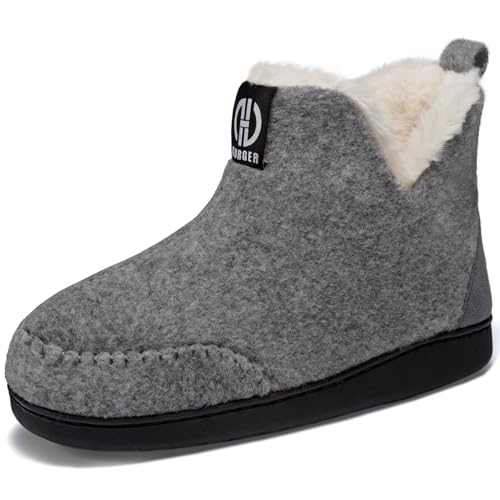 GURGER Hausstiefel Herren Plüsch Gefüttert Damen Hüttenschuhe Filz Warm Winter Hausschuhe Hohe Hüttenstiefel Filzpantoffeln Slipper Boot, Größe 40 41 Grau von GURGER