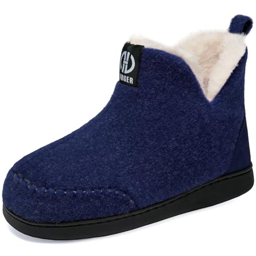 GURGER Hausstiefel Herren Plüsch Gefüttert Damen Hüttenschuhe Filz Warm Winter Hausschuhe Hohe Hüttenstiefel Filzpantoffeln Slipper Boot, Größe 44 45 Dunkelblau von GURGER