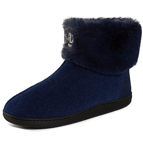 GURGER Hausstiefel Herren Plüsch Gefüttert Damen Hüttenschuhe Winter Warm Filz Hausschuhe Hohe Feste Sohle Filzpantoffeln Hüttenstiefel Pantoffeln, Blau Größe 36 37 von GURGER