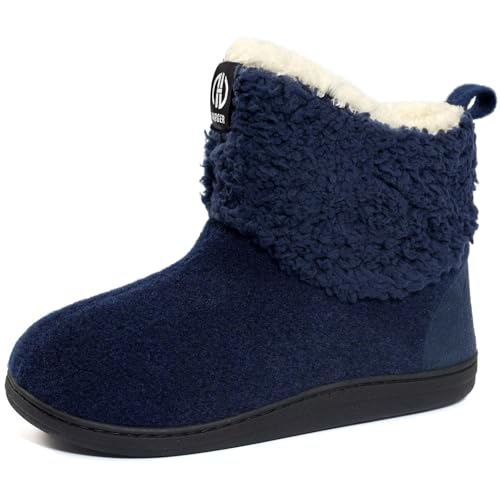 GURGER Hausstiefel Herren Plüsch Gefüttert Hausschuhe Damen Hohe Filz Hüttenschuhe Warm Winter Hüttenstiefel Filzpantoffeln Pantoffeln, Blau Gr 36 37 von GURGER