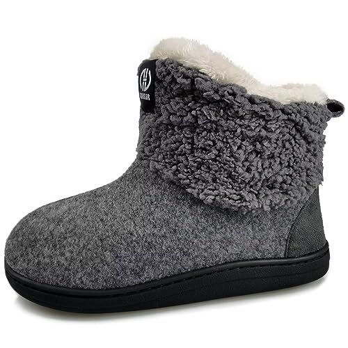 GURGER Hausstiefel Herren Plüsch Gefüttert Hausschuhe Damen Hohe Filz Hüttenschuhe Warm Winter Hüttenstiefel Filzpantoffeln Pantoffeln, Grau Gr 40 41 von GURGER