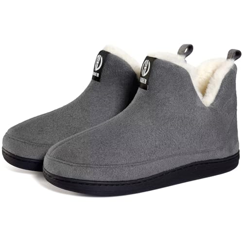 GURGER Hausstiefel Herren Plüsch Gefüttert Hüttenschuhe Damen Winter Hausschuhe Hohe Warm Hüttenstiefel Pantoffeln für Männer Frauen Größe 40 41 Grau von GURGER