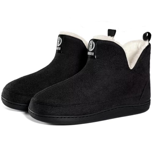 GURGER Hausstiefel Herren Plüsch Gefüttert Hüttenschuhe Damen Winter Hausschuhe Hohe Warm Hüttenstiefel Pantoffeln für Männer Frauen Größe 44 45 Schwarz von GURGER