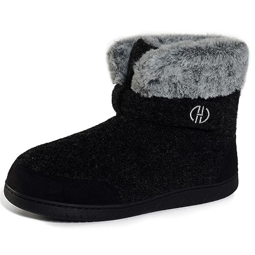 GURGER Hausstiefel Herren Plüsch Gefüttert Hüttenschuhe Damen Winter Warm Filz Hausschuhe Hohe Filzpantoffeln Hüttenstiefel Unisex Schwarz Größe 36 37 von GURGER