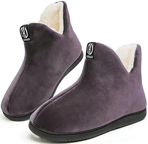 GURGER Hausstiefel Herren Plüsch Hüttenschuhe Damen Gefüttert Warm Hausschuhe Hohe Winter Hüttenstiefel Pantoffeln Slipper Feste Sohle Männer Braun Größe 46 47 von GURGER