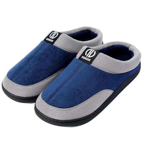 GURGER Herren Hausschuhe Memory Foam Rutschfeste Hüttenschuhe Winter Pantoffeln Warm Plüsch Gefüttert für Männer Drinnen und Draußen Blau Größe 44 45 von GURGER