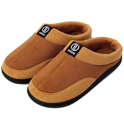 GURGER Herren Hausschuhe Memory Foam Rutschfeste Hüttenschuhe Winter Pantoffeln Warm Plüsch Gefüttert für Männer Drinnen und Draußen Braun Größe 44 45 von GURGER
