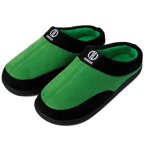 GURGER Herren Hausschuhe Memory Foam Rutschfeste Hüttenschuhe Winter Pantoffeln Warm Plüsch Gefüttert für Männer Drinnen und Draußen Grün Größe 50 51 von GURGER