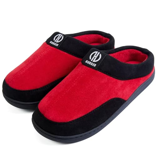 GURGER Herren Hausschuhe Memory Foam Rutschfeste Hüttenschuhe Winter Pantoffeln Warm Plüsch Gefüttert für Männer Drinnen und Draußen Rot Größe 40 41 von GURGER