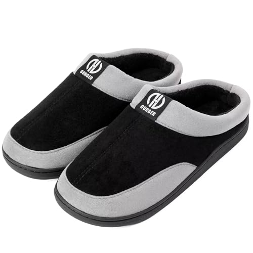 GURGER Herren Hausschuhe Memory Foam Rutschfeste Hüttenschuhe Winter Pantoffeln Warm Plüsch Gefüttert für Männer Drinnen und Draußen Schwarz Größe 42 43 von GURGER