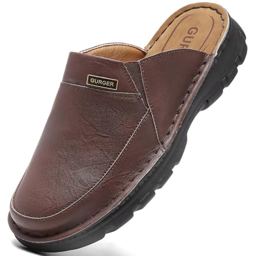 GURGER Herren Leder Pantoletten Sommer Geschlossen Clogs Freizeit Sandalen Männer Dunkelbraun Größe 40 von GURGER