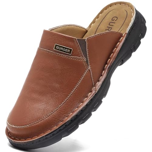 GURGER Herren Leder Pantoletten Sommer Geschlossen Clogs Freizeit Sandalen Männer Rotbraun Größe 40 von GURGER