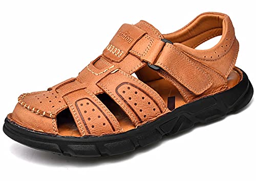 GURGER Herren Sandalen Leder Outdoorsandalen Sommer Sport Trekking Strandschuhe Geschlossene Verstellbaren Wandersandale Braun 44 EU von GURGER