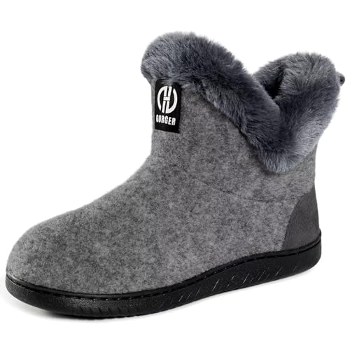 GURGER Hüttenschuhe Damen Plüsch Gefüttert Hausstiefel Winter Warm Hohe Hausschuhe Filz Hüttenstiefel Filzpantoffeln Pantoffeln für Frauen Grau Größe 36 37 von GURGER