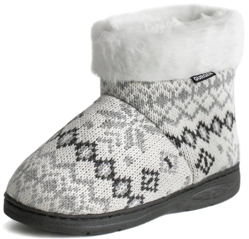 GURGER Hüttenschuhe Kinder Mädchen Hausschuhe Jungen Plüsch Hohe Hausstiefel Hohe Gefüttert Winter Pantoffeln Grau Größe 36 37 von GURGER