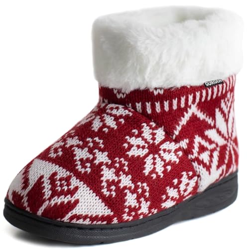 GURGER Hüttenschuhe Kinder Mädchen Hausschuhe Jungen Plüsch Hohe Hausstiefel Hohe Gefüttert Winter Pantoffeln Rot Größe 28 29 von GURGER