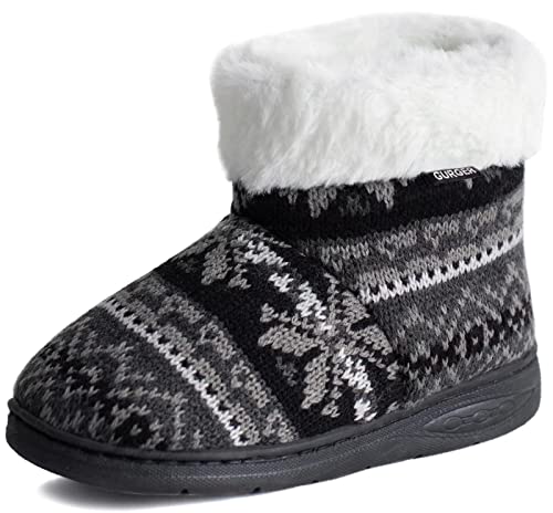 GURGER Hüttenschuhe Kinder Mädchen Hausschuhe Jungen Plüsch Hohe Hausstiefel Hohe Gefüttert Winter Pantoffeln Schwarz Größe 24 25 von GURGER