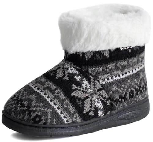 GURGER Hüttenschuhe Kinder Mädchen Hausschuhe Jungen Plüsch Hohe Hausstiefel Hohe Gefüttert Winter Pantoffeln Schwarz Größe 28 29 von GURGER