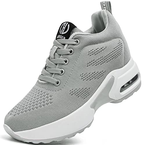 GURGER Keilabsatz Sneaker Damen Wedges Turnschuhe Frauen Sportschuhe Atmungsaktive Freizeitschuhe Grau 39 EU von GURGER