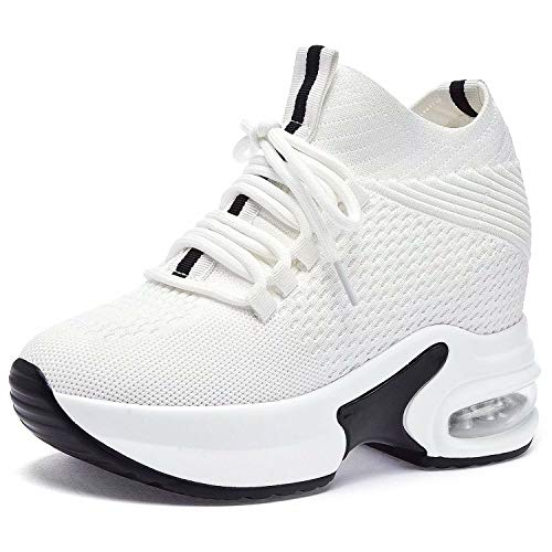 GURGER Keilabsatz Sneaker Damen Wedges Weiss Turnschuhe Frauen Schuhe Freizeitschuhe Weiß Größe 37 von GURGER