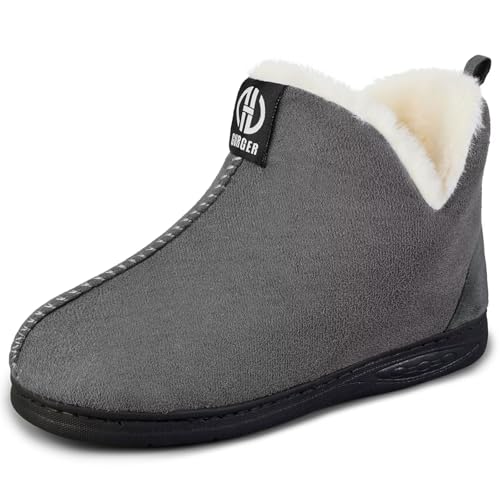 GURGER Kinder Hausschuhe Jungen Mädchen Hüttenschuhe Plüsch Gefüttert Hausstiefel Warm Haus Pantoffeln Winter Grau Größe 26 27 von GURGER