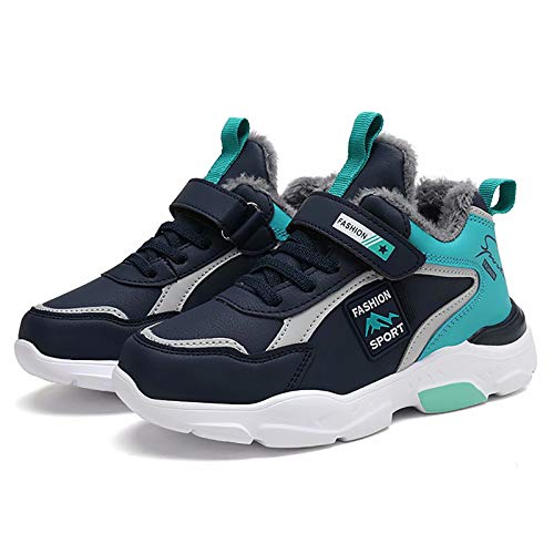 GURGER Laufschuhe Jungen Warm Gefüttert Turnschuhe Mädchen Sneaker Kinder Klettverschluss Winterschuhe Sport Schuhe Blau Gr 29 von GURGER