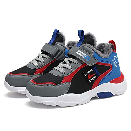 GURGER Laufschuhe Jungen Warm Gefüttert Turnschuhe Mädchen Sneaker Kinder Klettverschluss Winterschuhe Sport Schuhe Schwarz Gr 30 von GURGER