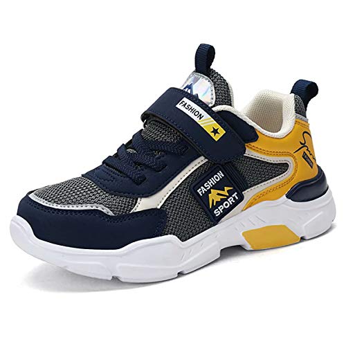 GURGER Laufschuhe Mädchen Atmungsaktiv Turnschuhe Jungen Sneaker Kinder Klettverschluss Sportschuhe Outdoor Sport Schuhe Grau Gelb Gr 34 von GURGER