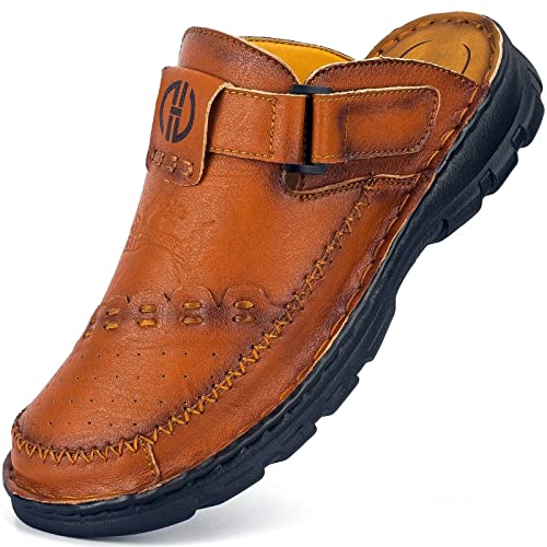 GURGER Pantoletten Herren Leder Sandalen Sommer Clogs Männer Wasserfest Geschlossen Größe 41 Rot Braun von GURGER