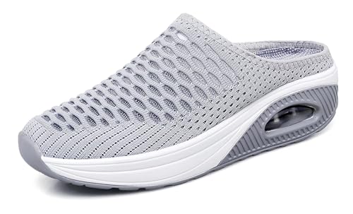 GURGER Clogs Damen Hausschuhe Slip-On Leichte Atmungsaktive Mesh Pantoletten Sommer rutschfest Gartenschuhe Grau 38 Größe von GURGER