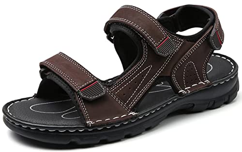 GURGER Sandalen Herren Leder Offen Klettverschluss Trekkingsandalen Strand Sommer Wandersandale Männer Sport Outdoorsandalen Dunkelbraun Größe 38 von GURGER