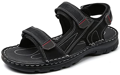 GURGER Sandalen Herren Leder Offen Klettverschluss Trekkingsandalen Strand Sommer Wandersandale Männer Sport Outdoorsandalen Schwarz Größe 42 GURGER Sandalen Herren Leder Offen Klettverschluss Trekkingsandalen Strand Sommer Wandersandale Männer Sport Outdoorsandalen Schwarz Größe 42 von GURGER