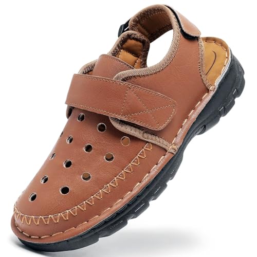 GURGER Sandalen Herren Leder Sommer Clogs Atmungsaktiv Trekkingsandalen Geschlossene Zehe Outdoorsandalen Klettverschluss Sportsandalen für Männer Rotbraun Größe 42 GURGER Sandalen Herren Leder Sommer Clogs Atmungsaktiv Trekkingsandalen Geschlossene Zehe Outdoorsandalen Klettverschluss Sportsandalen für Männer Rotbraun Größe 42 von GURGER