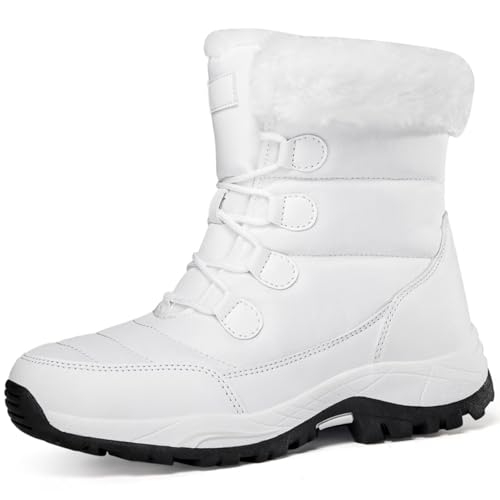 GURGER Schneestiefel Damen Wasserdicht Gefüttert Winterschuhe Warme Bequem Winterstiefel Outdoor Rutschfeste Kurzschaft Winter Stiefel Weiß Größe 41 von GURGER