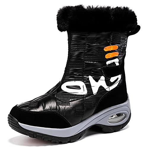 GURGER Schneestiefel Damen Wasserdicht Leder Winterstiefel Warm Gefüttert Frauen Stiefel Kurzschaft Rutschfeste Winterschuhe Schwarz Größe 39 von GURGER