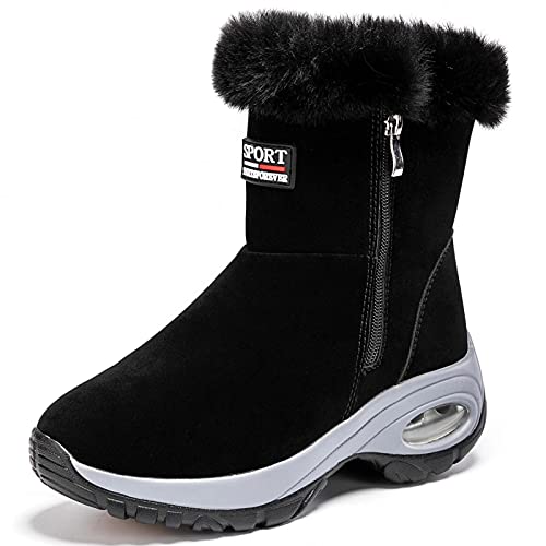 GURGER Schneestiefel Damen Wasserdicht Leder Winterstiefel Warm Gefüttert Frauen Stiefel Kurzschaft Rutschfeste Winterschuhe Schwarz Größe 40 von GURGER