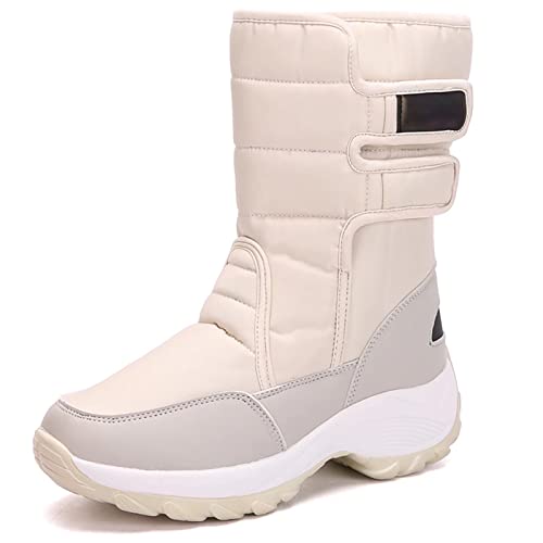 GURGER Schneestiefel Damen Winter Gefüttert Winterstiefel Warme Schneeschuhe Wasserdicht Trekking Winterschuhe Winterboots Beige Größe 37 von GURGER