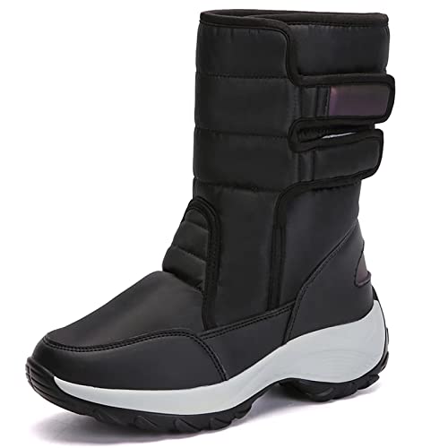 GURGER Schneestiefel Damen Winter Gefüttert Winterstiefel Warme Schneeschuhe Wasserdicht Trekking Winterschuhe Winterboots Schwarz Größe 37 von GURGER