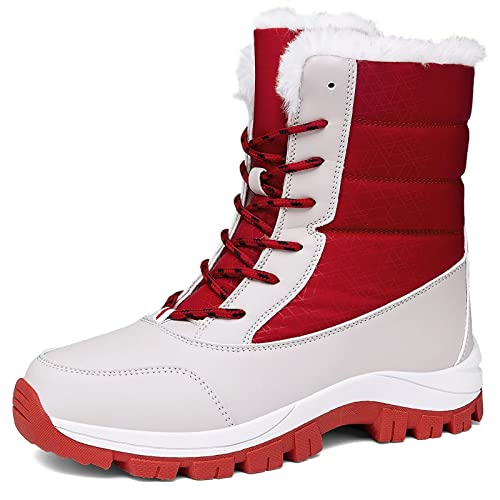 GURGER Schneestiefel Damen Winterstiefel Warme Gefüttert Stiefel Wasserdicht Winterschuhe Outdoor Winterboots Rutschfest Winter Boots Rot Größe 38 von GURGER