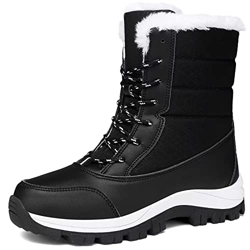 GURGER Schneestiefel Damen Winterstiefel Warme Gefüttert Stiefel Wasserdicht Winterschuhe Outdoor Winterboots rutschfest Winter Boots Schwarz Größe 38 von GURGER